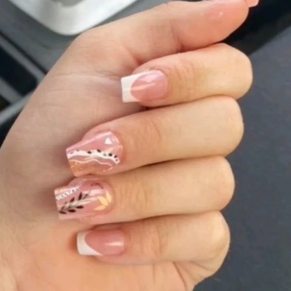 2/$16 Boho Leaf French Manicure Press On Nails